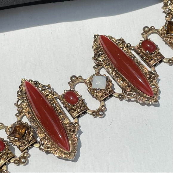 Jewelry - Antique art nouveau carnelian/opal/topaz book chain bracelet